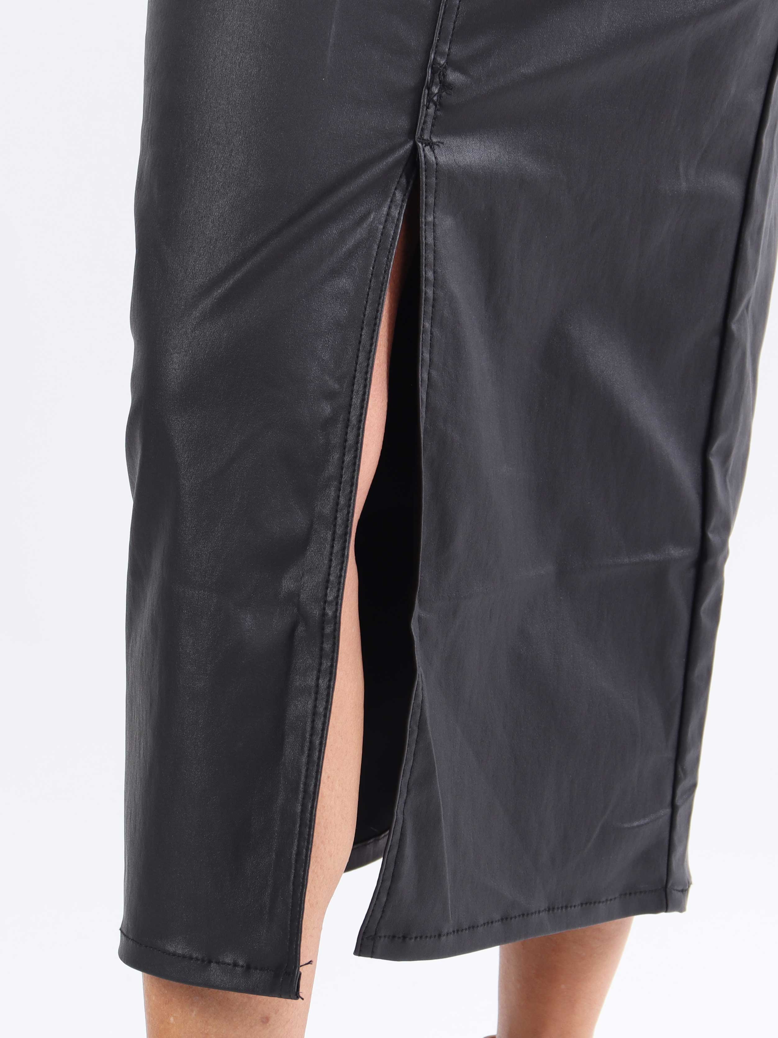 Chloe - Læderlook nederdel med slids